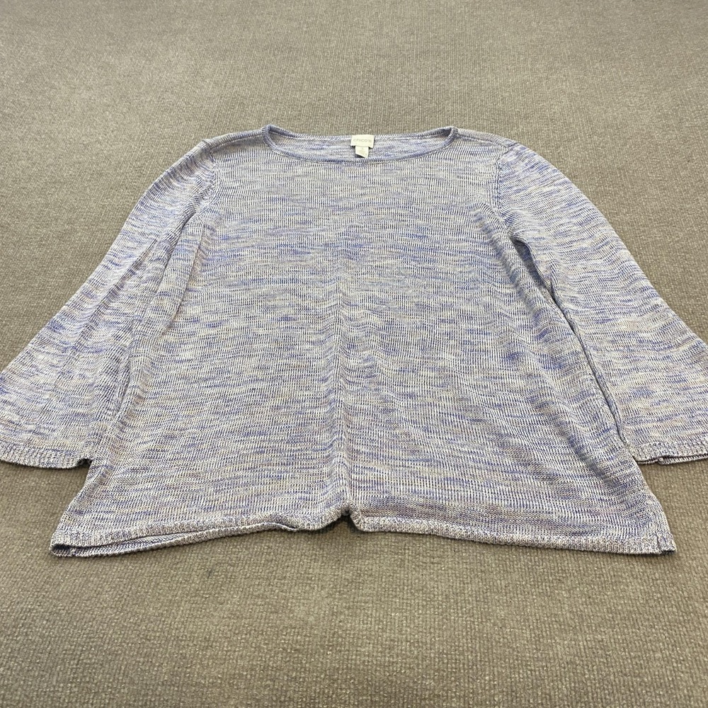 Chico's Sweater Womens 3 XL‎ Blue Scoop Neck Bell Sleeve Tunic Knit Lightweight